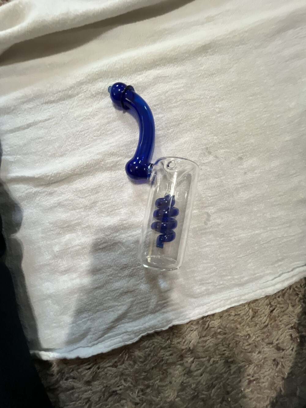 Borosilicate Glass Ash Catcher with Cobalt Blue Spiral Coil Percolator